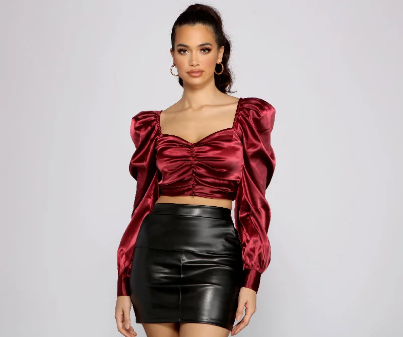 Weekend Offers That Delight Falling For You Puff Sleeve Satin Crop Top