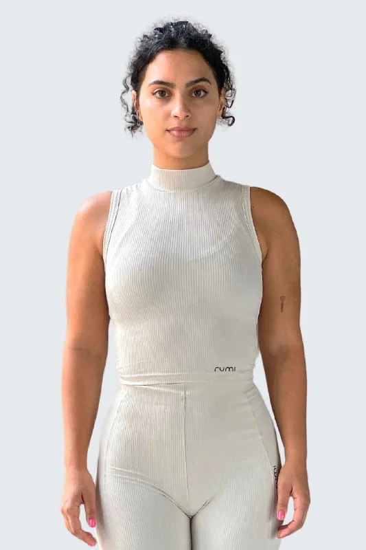 Act Now W SunRib Fit Tank Mock Neck - Snow