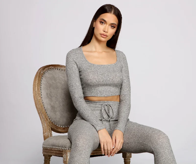 Weekend Savings Bonanza Brushed Ribbed Knit Pajama Crop Top