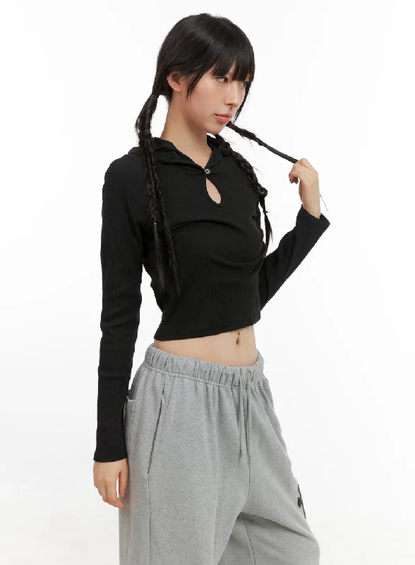 Final Clearance Buttoned Hoodie Crop Top CG419