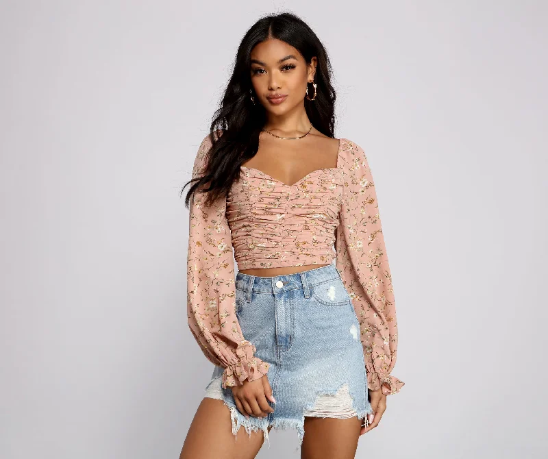 Unbeatable Prices Falling For Florals Puff Sleeve Crop Top