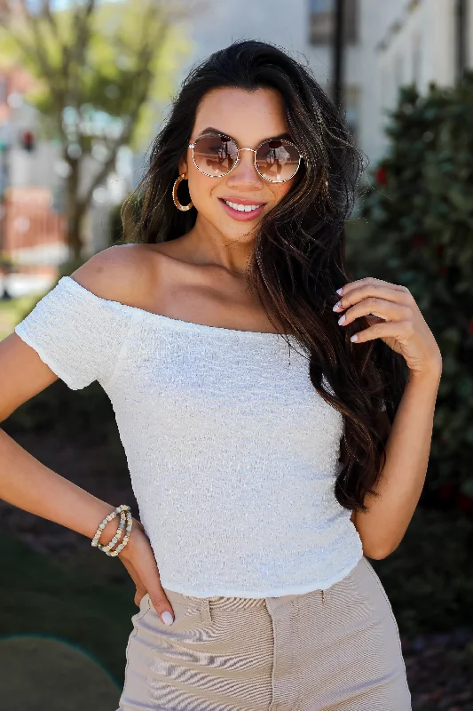 The Best Prices FINAL SALE - Selena White Smocked Crop Top - DU DEAL