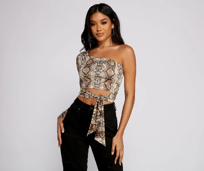 Weekend Savings Delight Stylish Queen Snake Print Crop Top