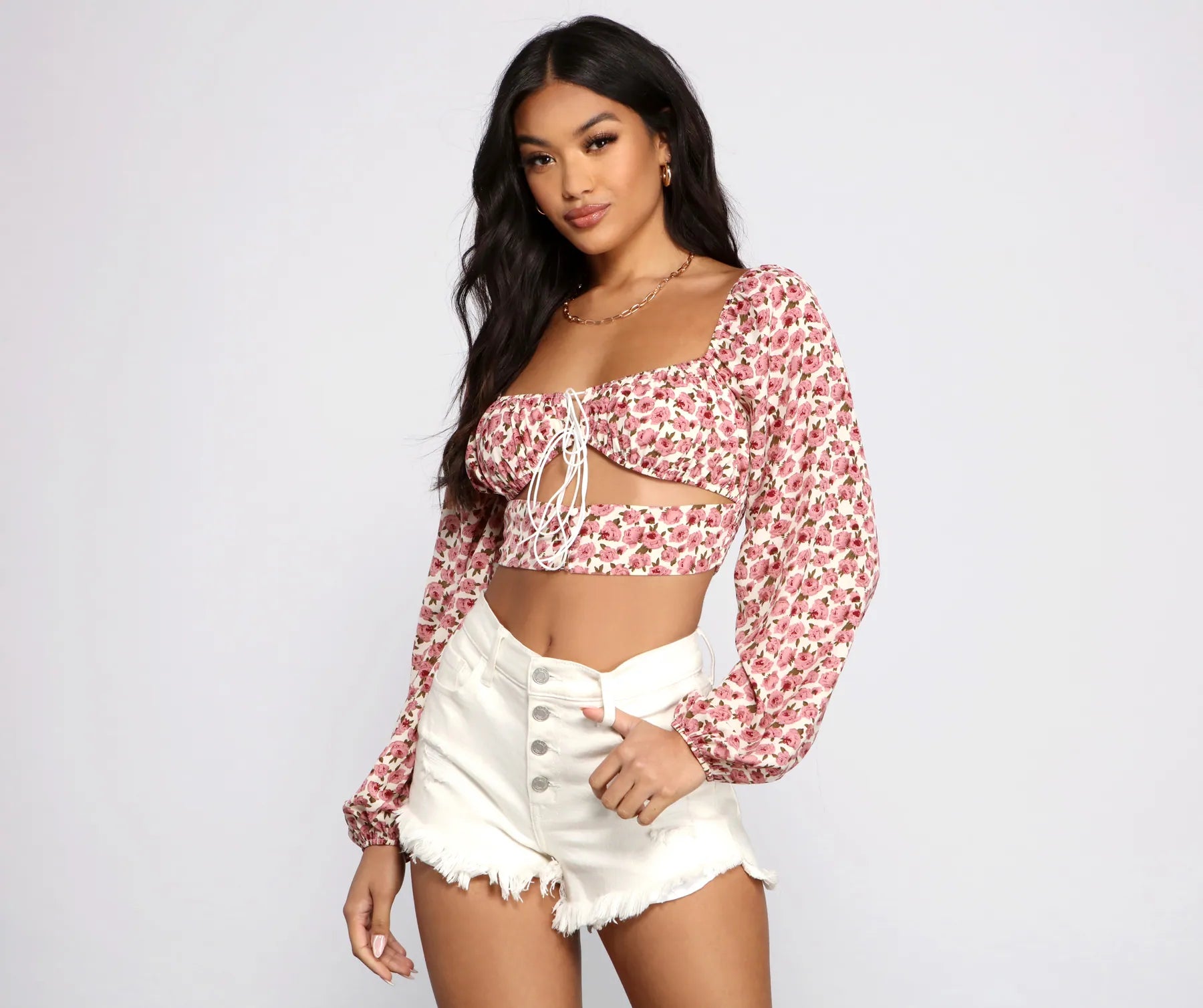 Major Deal Sweetly Chic Tie Front Crop Top