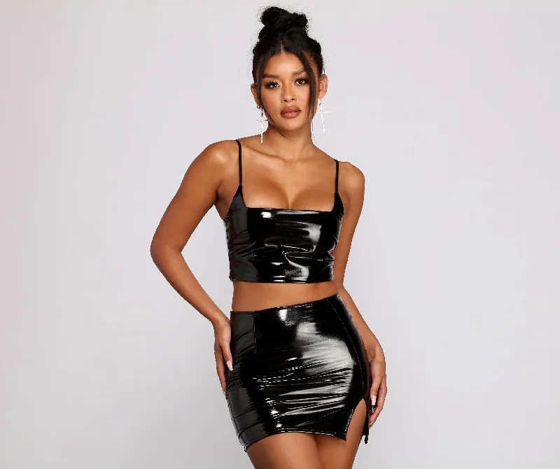 Weekend Discounts to Enjoy Dangerous Woman Faux Patent Leather Crop Top