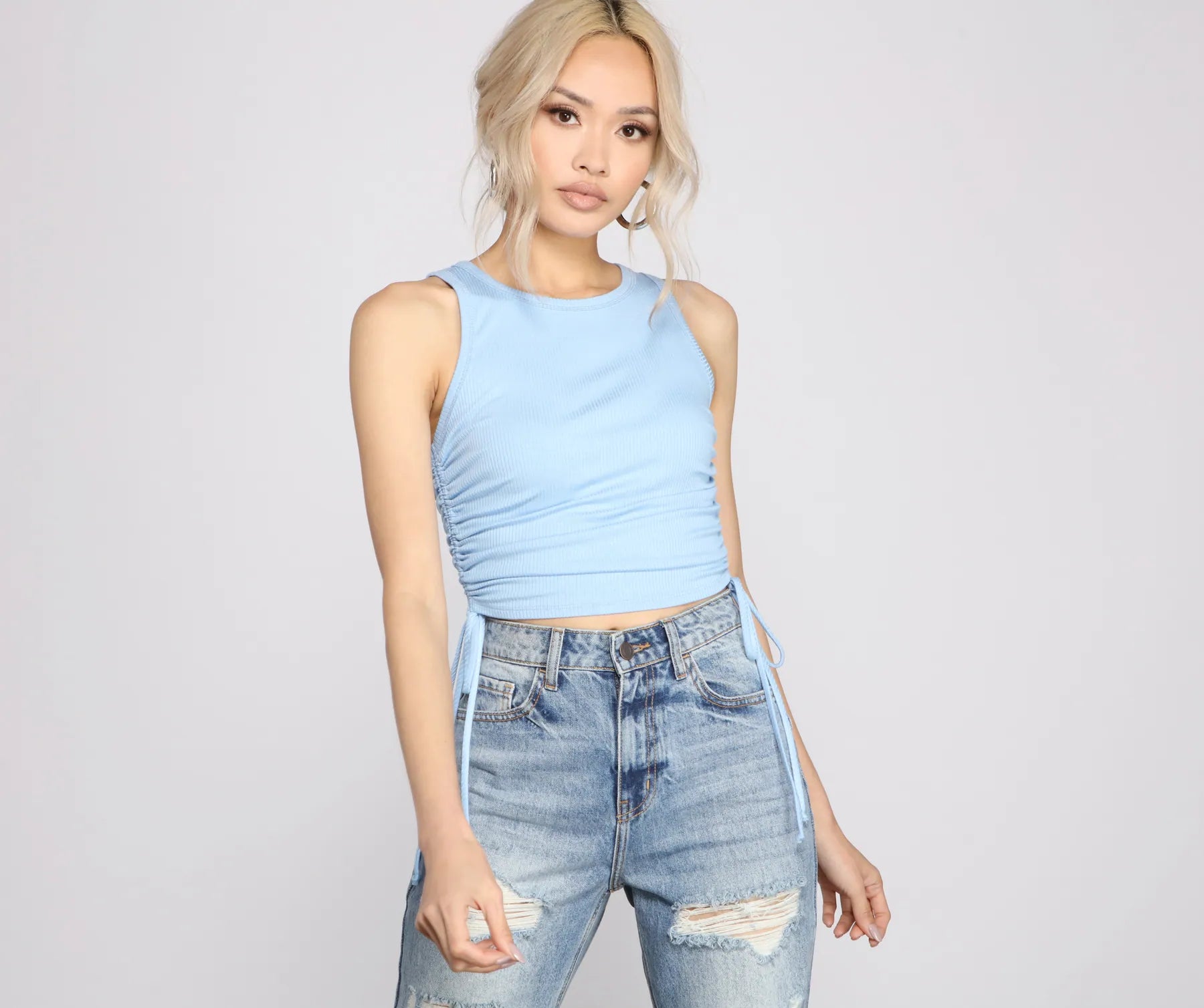 Savings Event Basic Vibes Ribbed Knit Ruched Top
