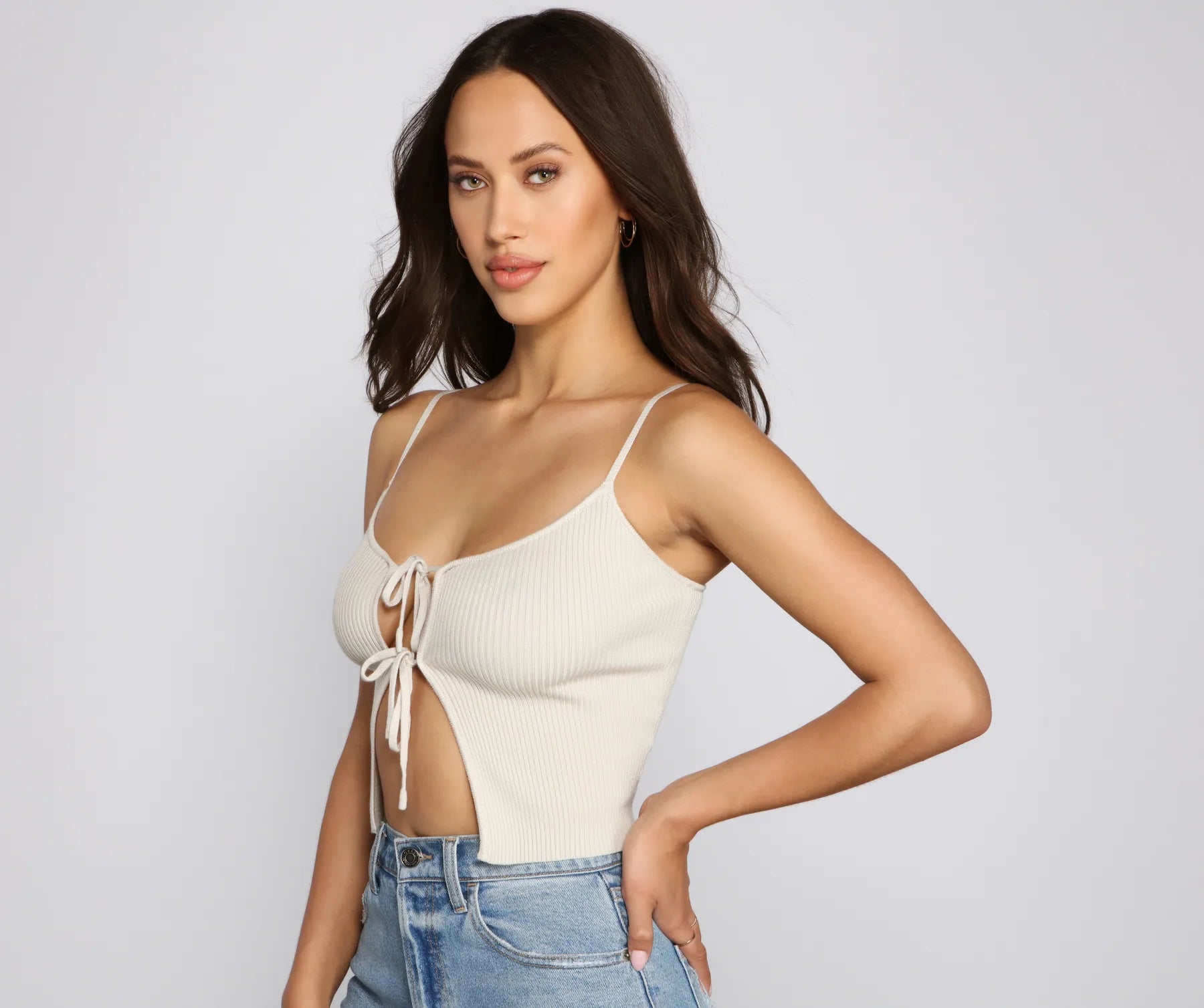 Huge Savings Basic Lace-Up Ribbed Knit Cropped Tank