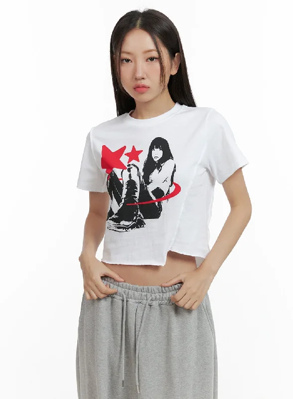 Unbeatable Prices Unbalanced Graphic Crop Tee CL417