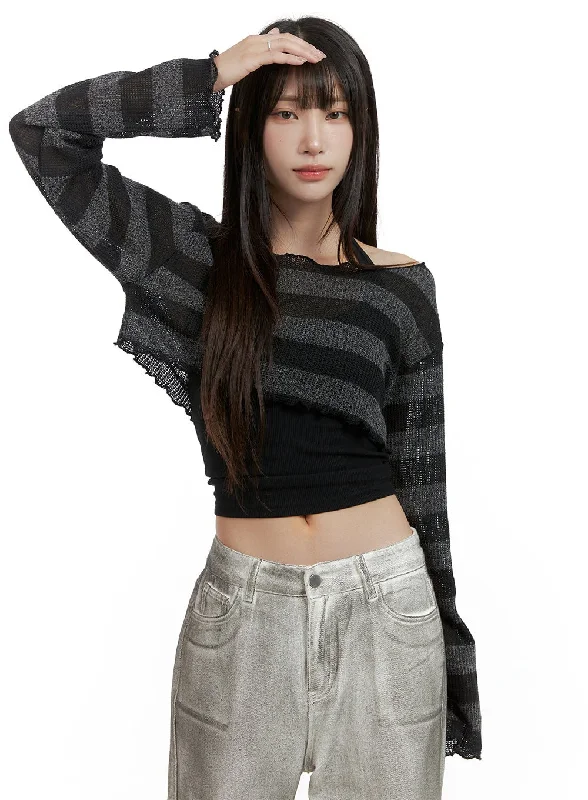 Special Buy Sheer Striped Crop Sweater CL424