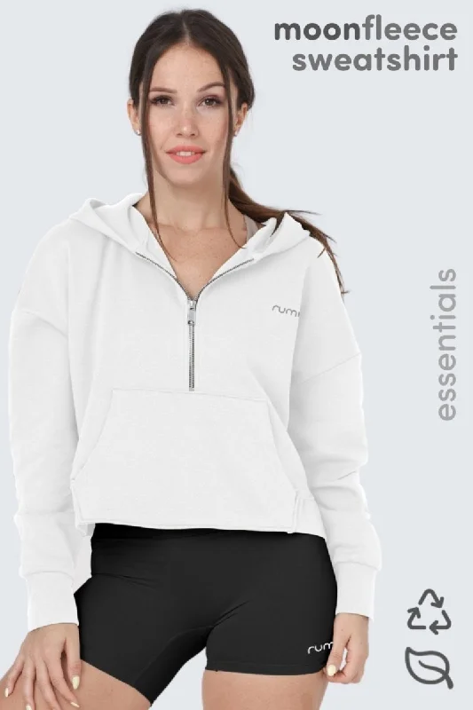 Online Exclusive W Moon Cropped Sweatshirt Fleece Hoodie + Zip - Snow