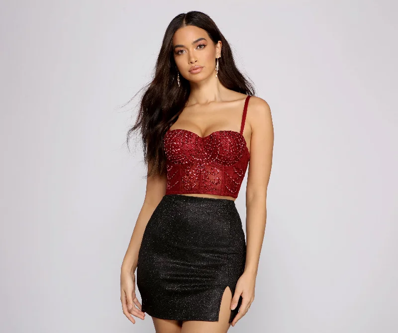 Bargain Alert Beaded Sequin Beauty Cropped Bustier