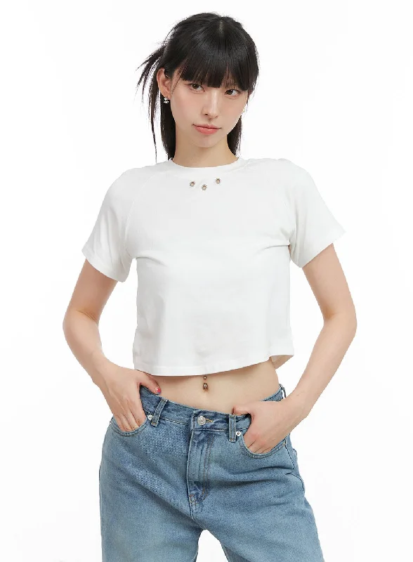 Weekend Offers That Tempt Crop Raglan Sleeve Cotton T-Shirt CG408