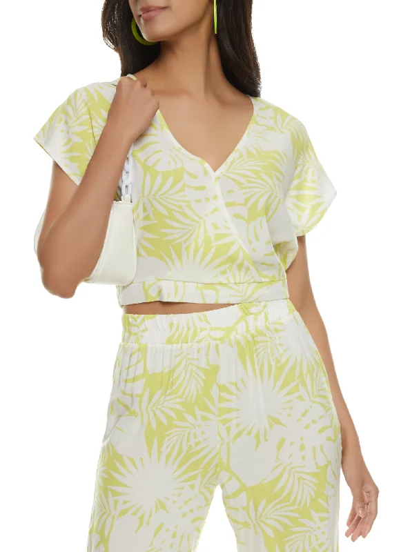 Sale Event Palm Print Faux Wrap Top