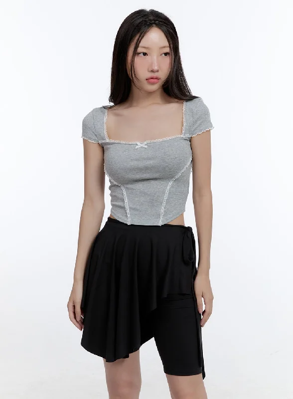 Super Deal Ribbon Square Neck Crop Top CG413
