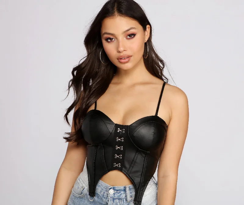 Weekend Deals to Brighten Your Day Edgy Glam Cropped Faux Leather Bustier
