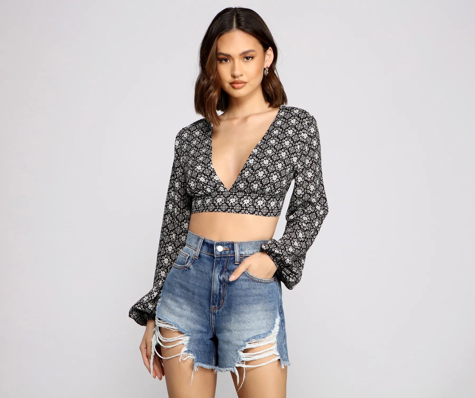 Steals and Deals Bohemian Flair Tie-Back Crop Top
