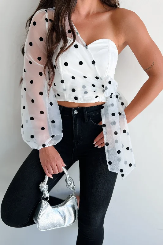 Weekend Specials to Savor Left My Heart In Paris Asymmetric Polka Dot Top (Off White)