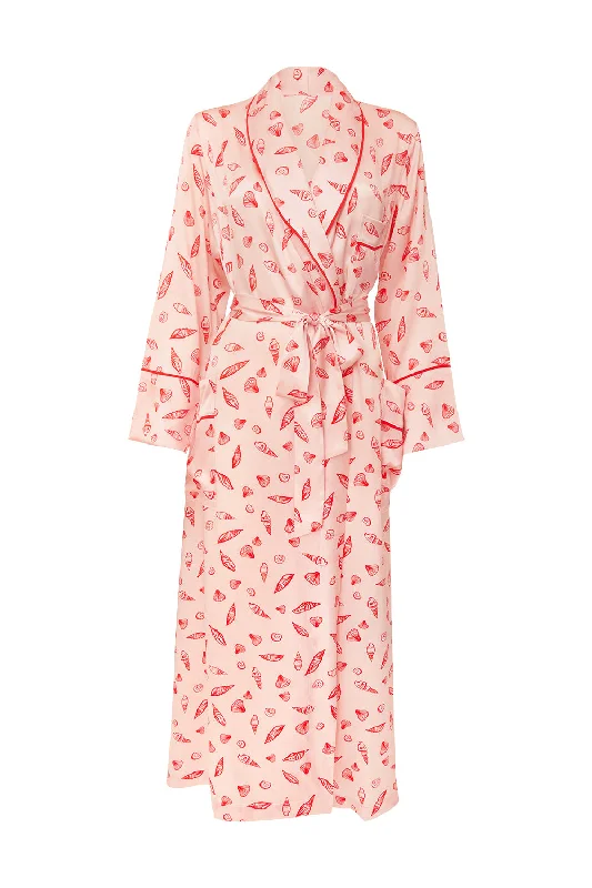 Weekend Deals That Wow Ainsley Classic Long Red Shell Print Silk Robe