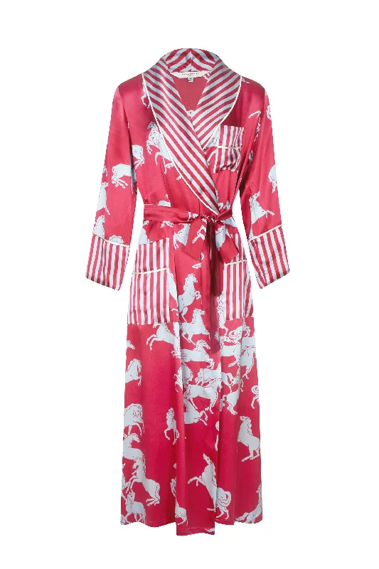 Weekend Specials to Indulge In Ainsley Long Silk Robe - Camargue Red Horse Print