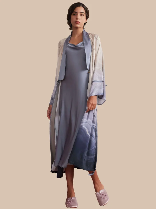 Weekend Deals to Make You Smile Asian Vintage Texture Painting Pajama Set 2Pcs with Robe and Dress
