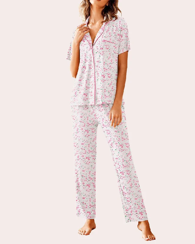 White With Pink & Green Floral Print