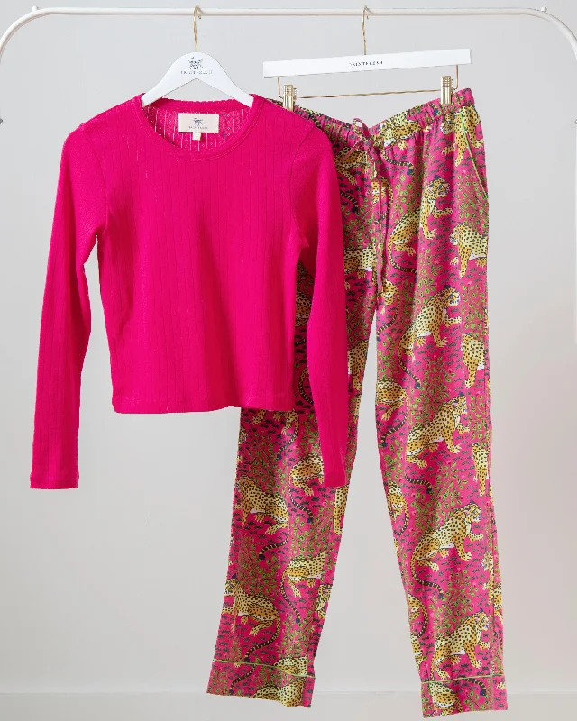 Weekend Deals to Make You Smile Bagheera - Pointelle Long Sleeve & Flannel PJ Pants Set - Hot Pink