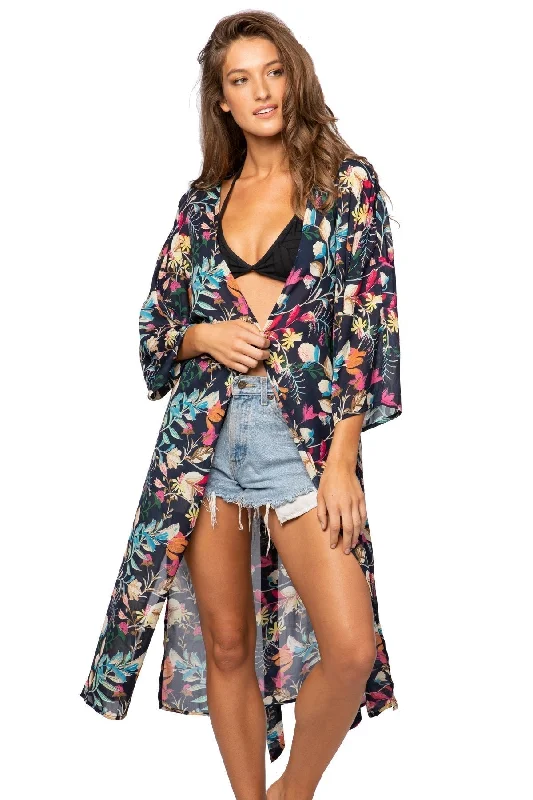 Major Deal Bed to Brunch Kimono Coverup in Midnight Garden Print