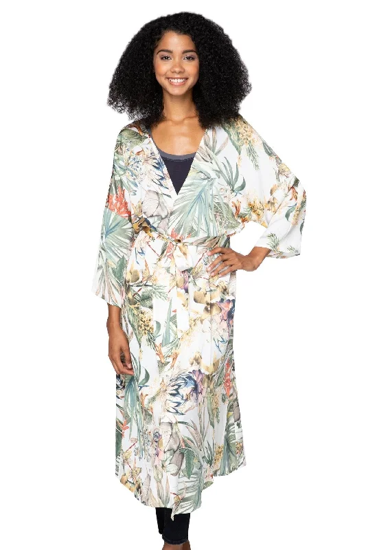 Savings Galore Bed to Brunch Robe Kimono in Tropical Escape Print