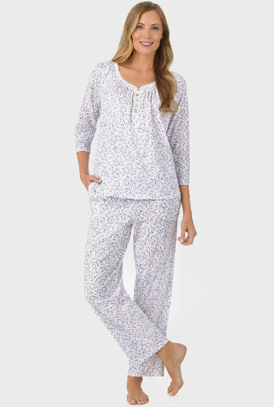 While Supplies Last Blue and Blush Pink Ditsy 3/4 Sleeve Long Pant PJ Set
