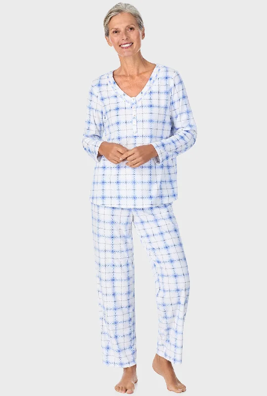 Big Savings Blue Bell Plaid Long Sleeve Henley PJ Set