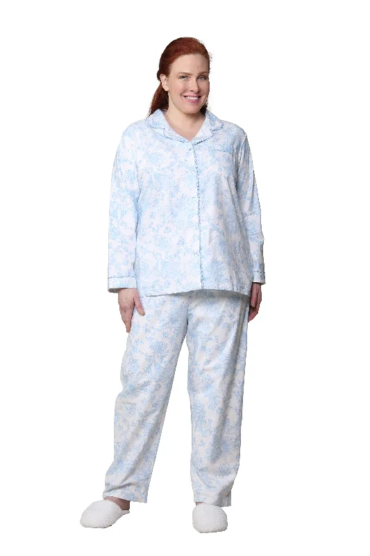 Weekend Shopping Bliss Blue Floral Flannel Long Sleeve Plus Size Pajama Set