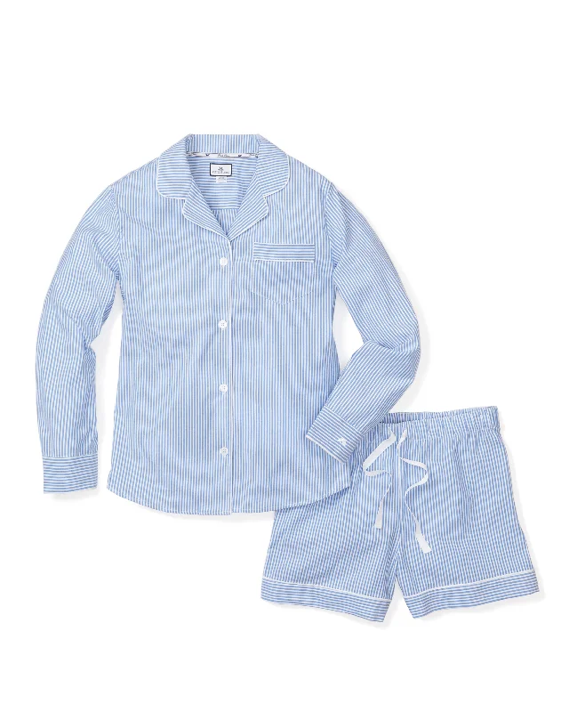 Weekend Savings Fiesta Women's Twill Long Sleeve Short Set in French Blue Seersucker Weekend Savings Fiesta Women's Twill Long Sleeve Short Set in French Blue Seersucker