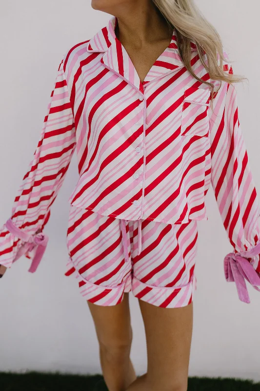 Massive Deal Candy Striped Pajama Set - Red/Pink/White