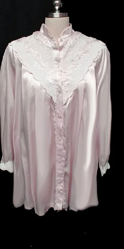 Great Deal *VINTAGE SARA BETH BRIDAL GLEAMING SATIN POET'S SHIRT NIGHTGOWN WITH EXQUISITE LACE & EMBROIDERY