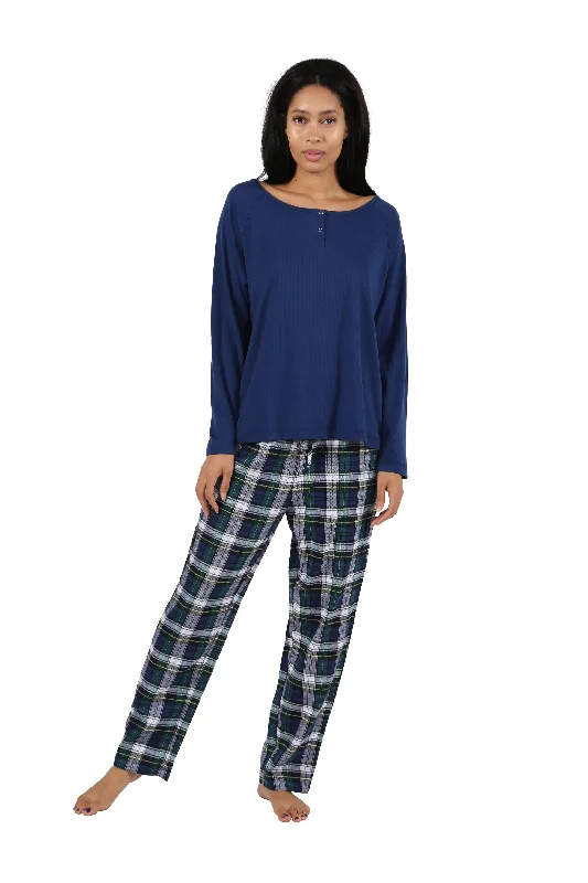 Can't Resist Cotton Knit Top With Flannel Pajama Set