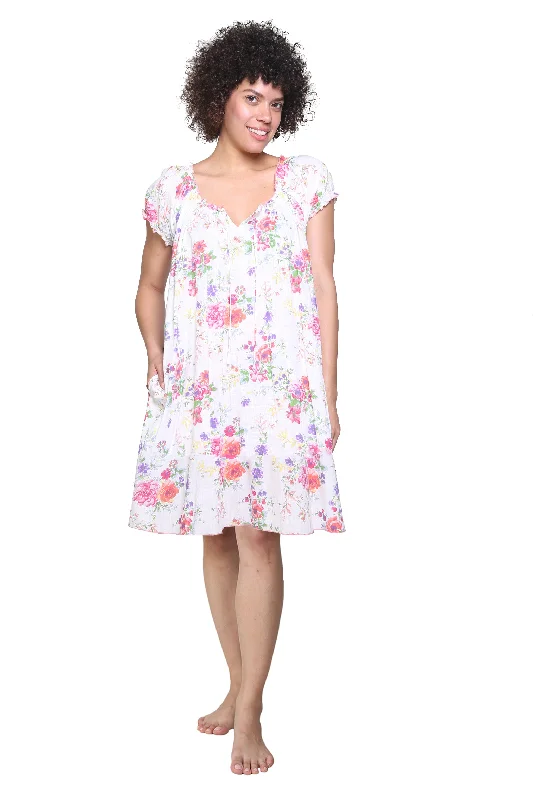 Weekend Specials to Celebrate Drawstring Neckline Cotton Print Chemise