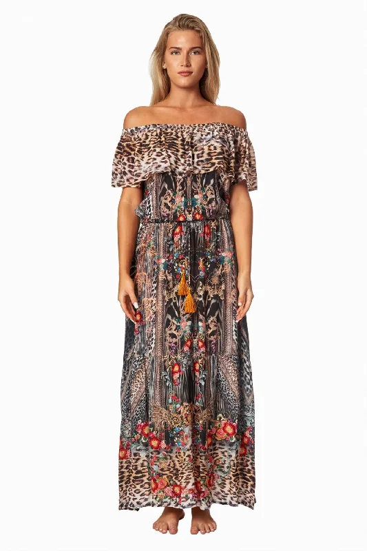 Huge Savings Eclectic Jungle Long Off the Shoulder Dress