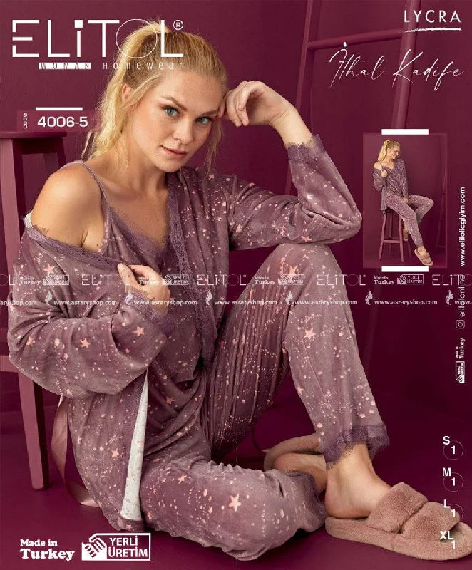 Weekend Savings Fiesta Velvet Long Pajamas Set with Robe 4006-5