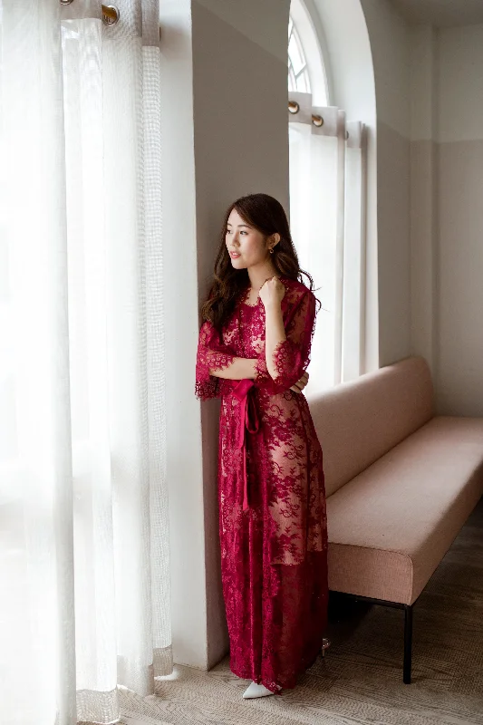 Massive Savings Ever After Lace Maxi Robe (Wine Red)