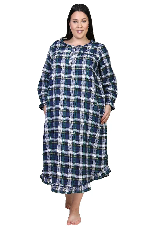 Weekend Specials to Grab Flannel Plaid Night Gown - Plus Size
