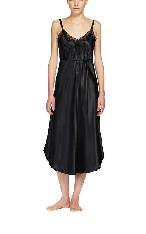 Low Price Ginia 100% Silk Nightgown with Pintucks and Lace in Black 7003 SALE