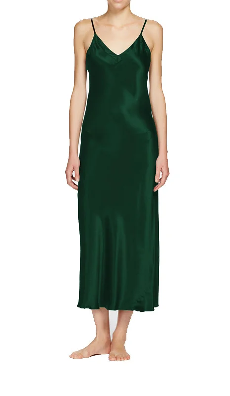 Reduced Price Ginia 100% Silk Nightgown with V Neck In Emerald 9617 SALE