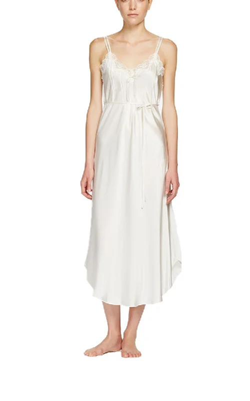 Lowest Price Ginia 100% Silk Nightgown with Pintucks and Lace in Creme 7003 SALE