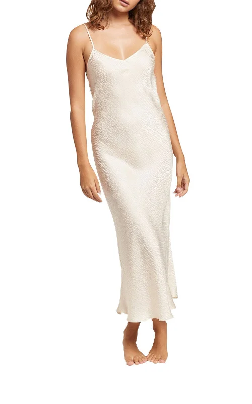 Flash Deal Ginia 100% Silk Nightgown in Pearled Jacquard Creme GJQ401 SALE