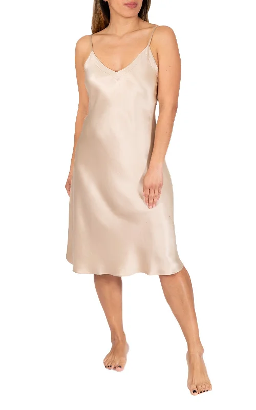 Steals and Deals Ginia 100% Silk Nightgown with V Neck Mid Length in Mink GBS404
