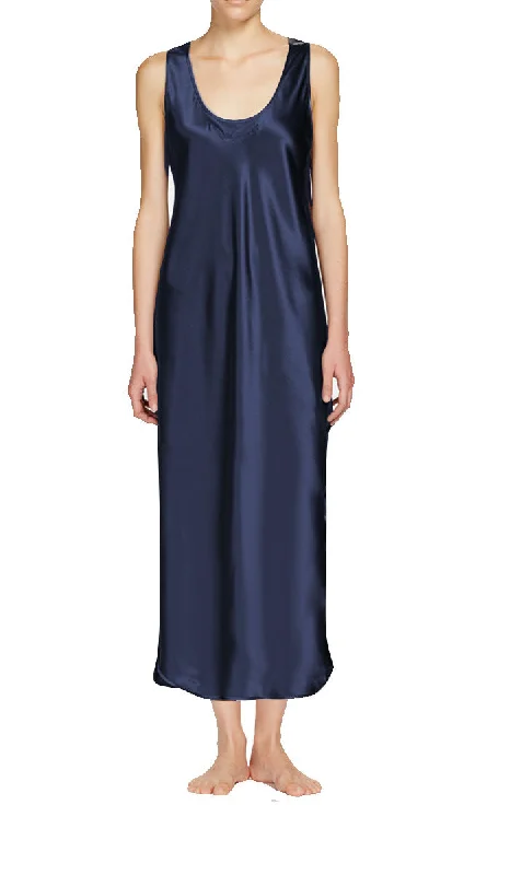 Massive Deal Ginia 100% Silk Nightgown with Round Neck in Navy 5010 ON SALE