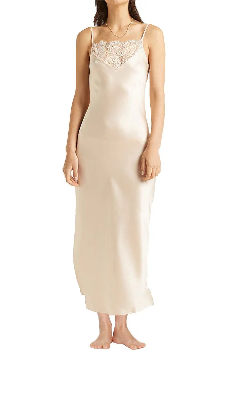 Hot Buy Ginia 100% Silk Nightgown with Lace in Pink Champagne GLN401 SALE