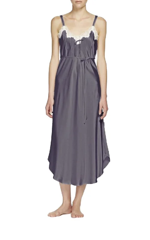 Major Deal Ginia 100% Silk Nightgown with Pintucks and Lace in Smoke 7003 SALE