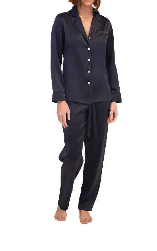 Super Sale Ginia 100% Silk Pyjama with Long Sleeve Evening Blue 5124