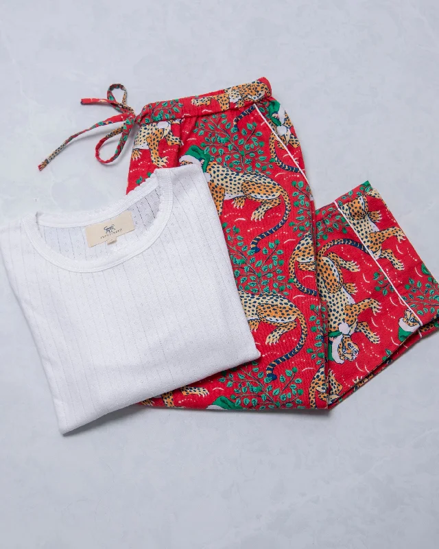 Deal of the Day Holly Jolly Bagheera - Pointelle Long Sleeve & Flannel PJ Pants Set - Ruby